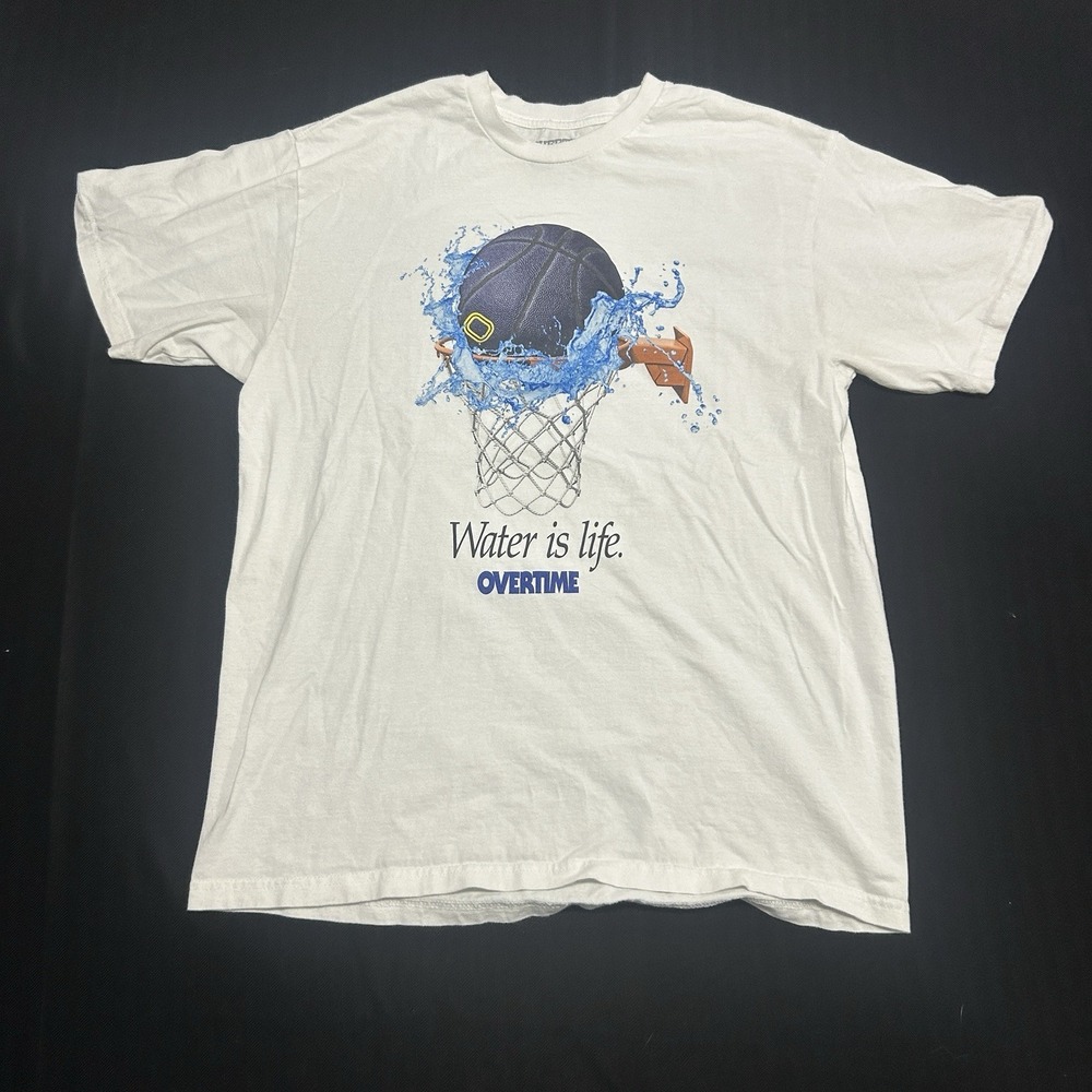 Overtime Basketball T-Shirt Water Is Life Graphic Mens Large White